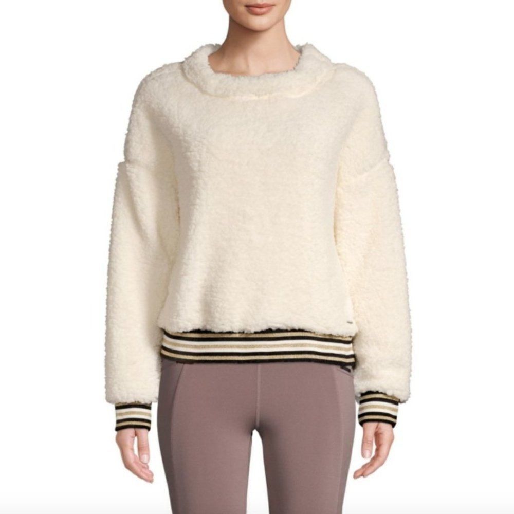 Nanette Lepore Cream Play Snow Bunny  Teddy Fleece Pullover Sweater M